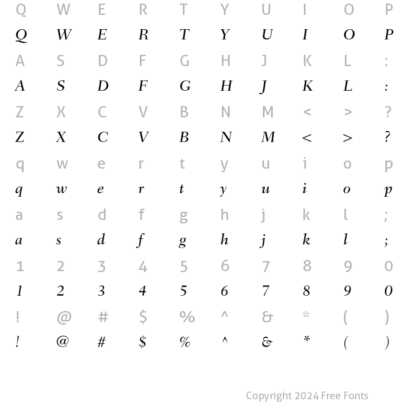 Character Map of Fairfield LH 56 Medium Italic