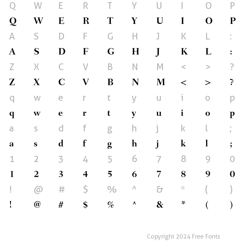 Character Map of Fairfield LH 75 Bold