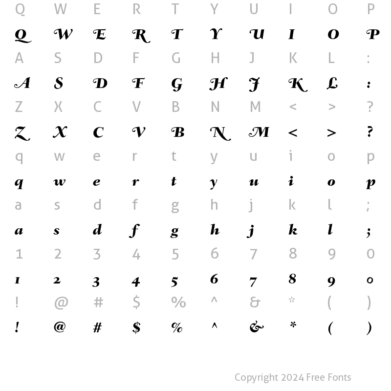 Character Map of Fairfield LH 86 Swash Heavy Old Italic