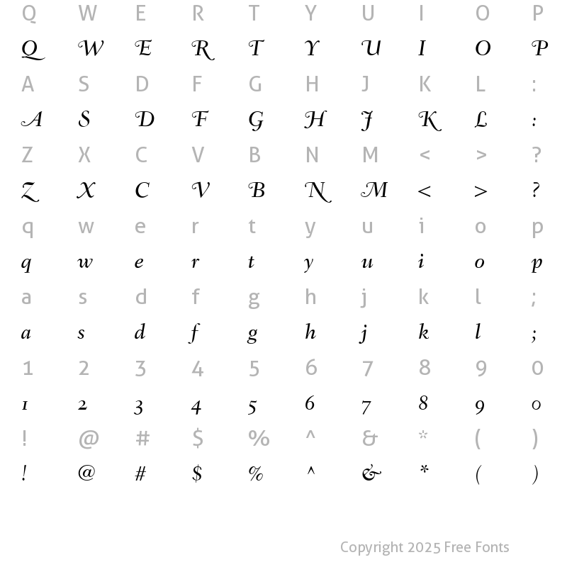 Character Map of Fairfield LH SwMediumItalicOsF Italic