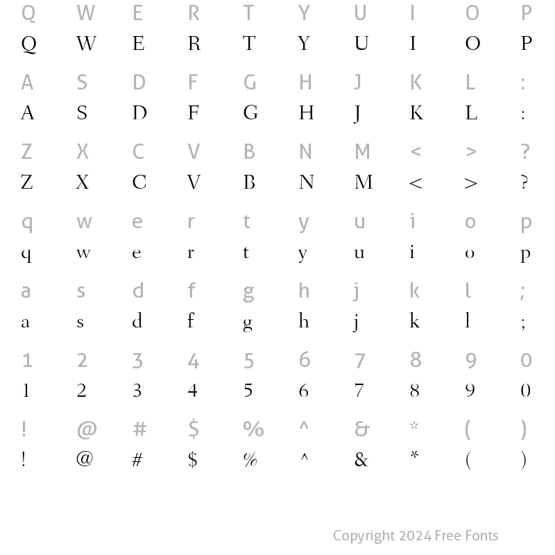 Character Map of Fairfield LT Light Regular