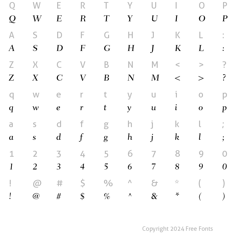 Character Map of Fairfield LT Std 55 Medium Caption