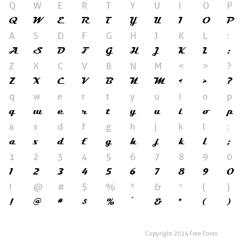 Character Map of Fairlane Regular