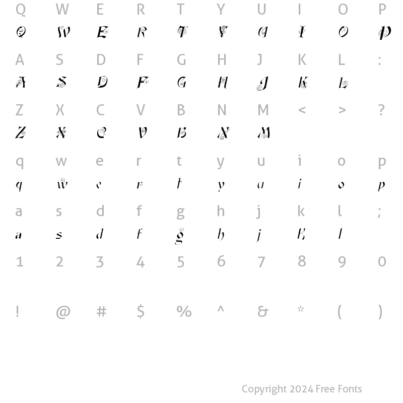 Character Map of FairyScrollDisplay Italic