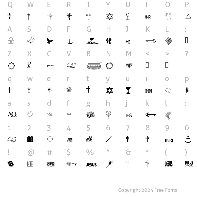 Character Map of Faith Ornaments Regular