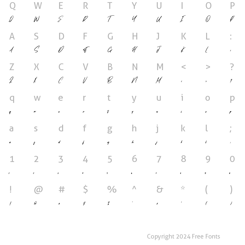 Character Map of Falcon Harfing Regular