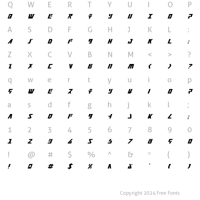 Character Map of Falconhead Condensed Italic Condensed Italic