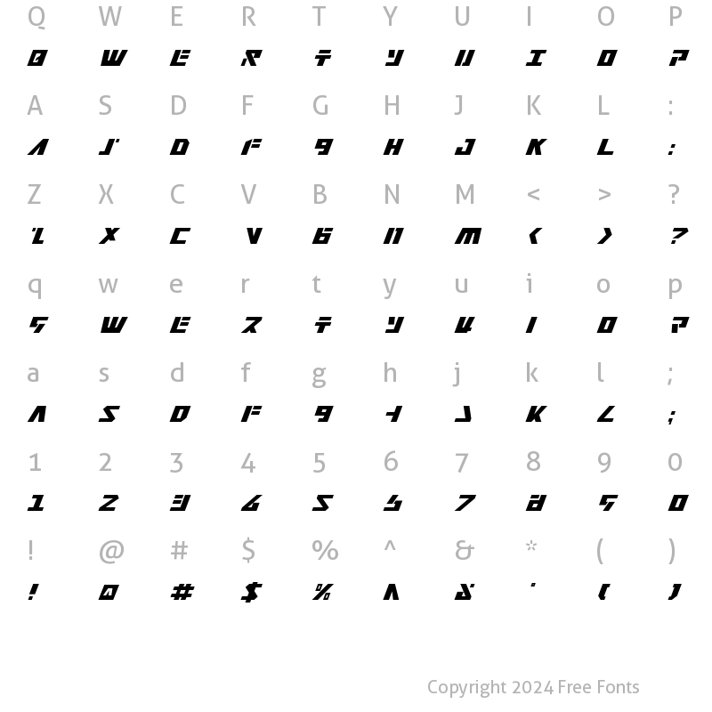 Character Map of Falconhead Italic Italic