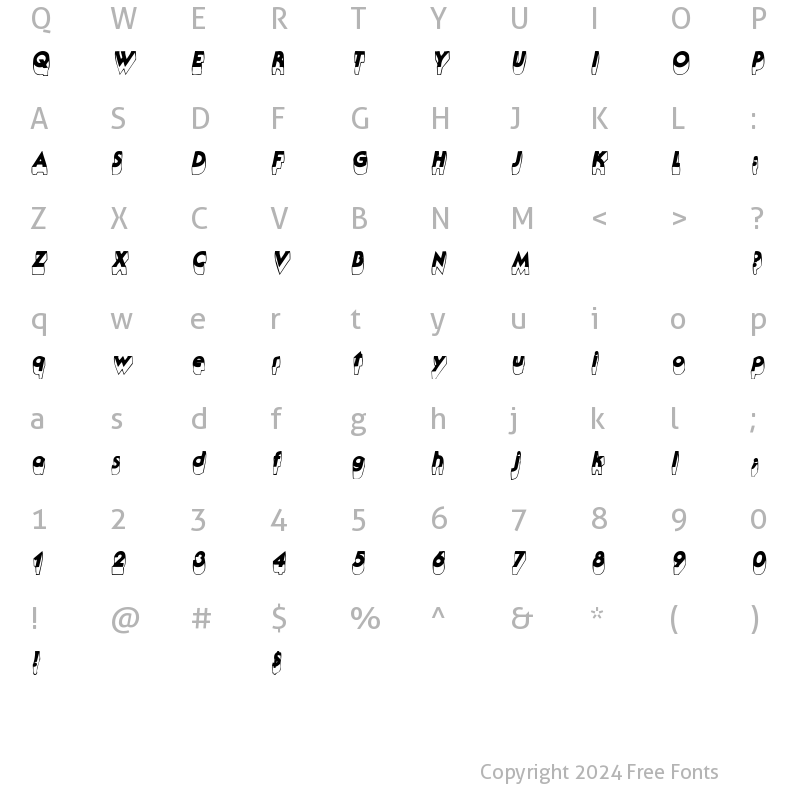 Character Map of Falkville3D Italic