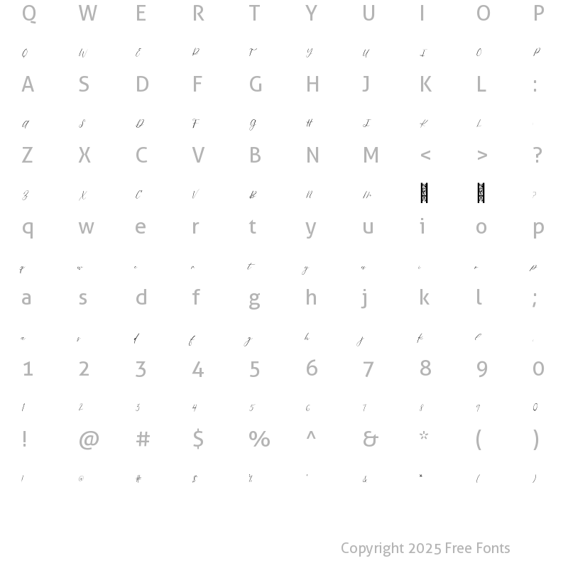 Character Map of Fall Ember Script Regular