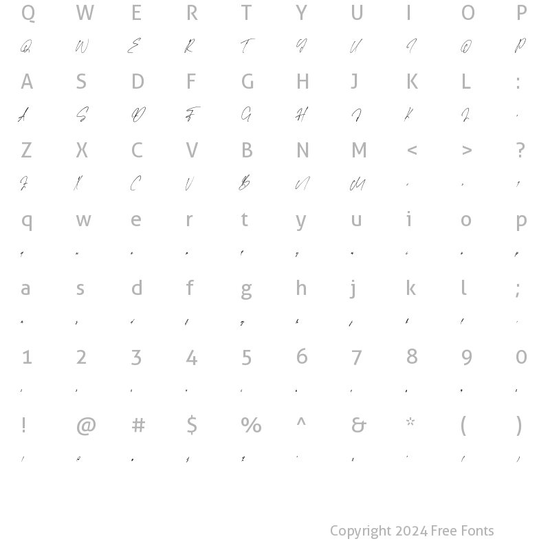 Character Map of Faloney Script Regular