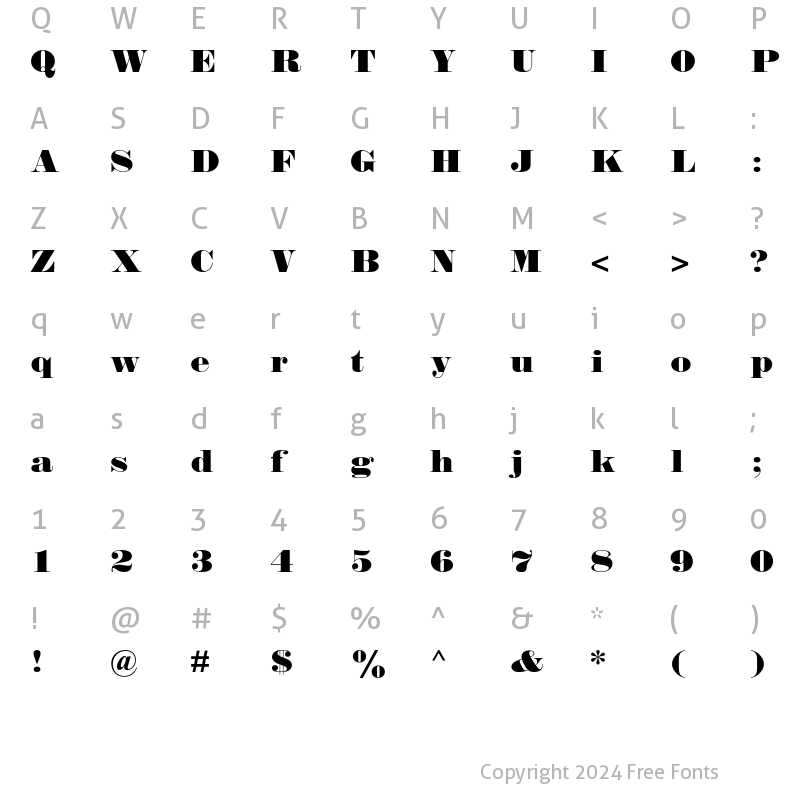 Character Map of Falstaff MT Std Regular