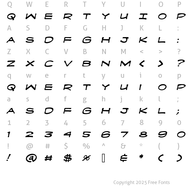 Character Map of Fanboy Hardcore Italic