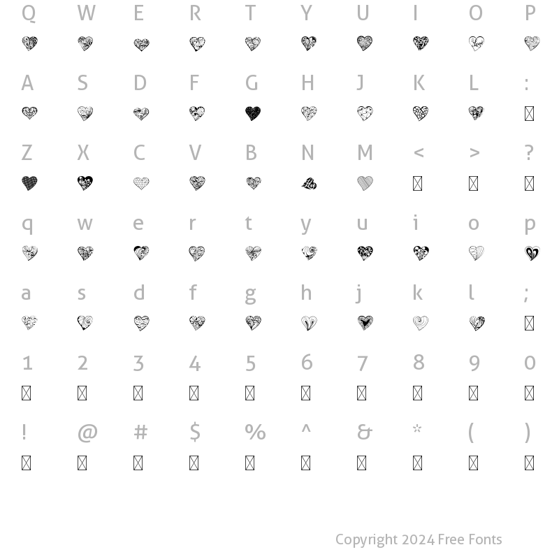 Character Map of Fancy Hearts Dingbat