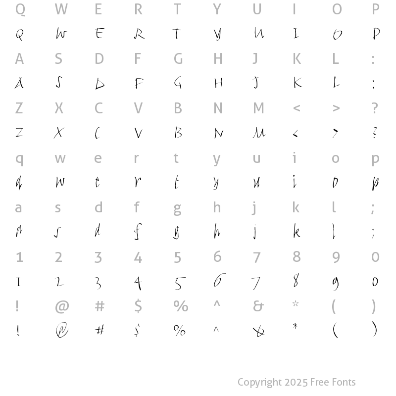 Character Map of FancyWriting-Micro Regular