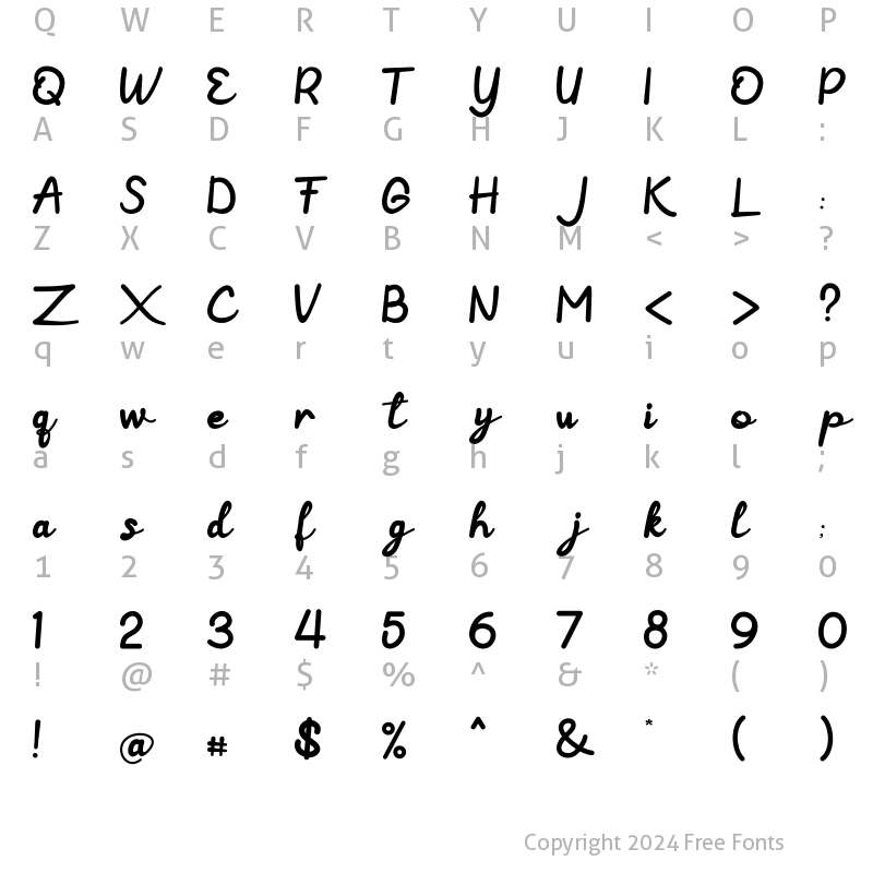 Character Map of Fanilla Regular