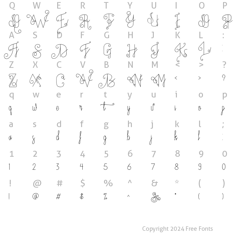 Character Map of Fantasia Monoline Regular