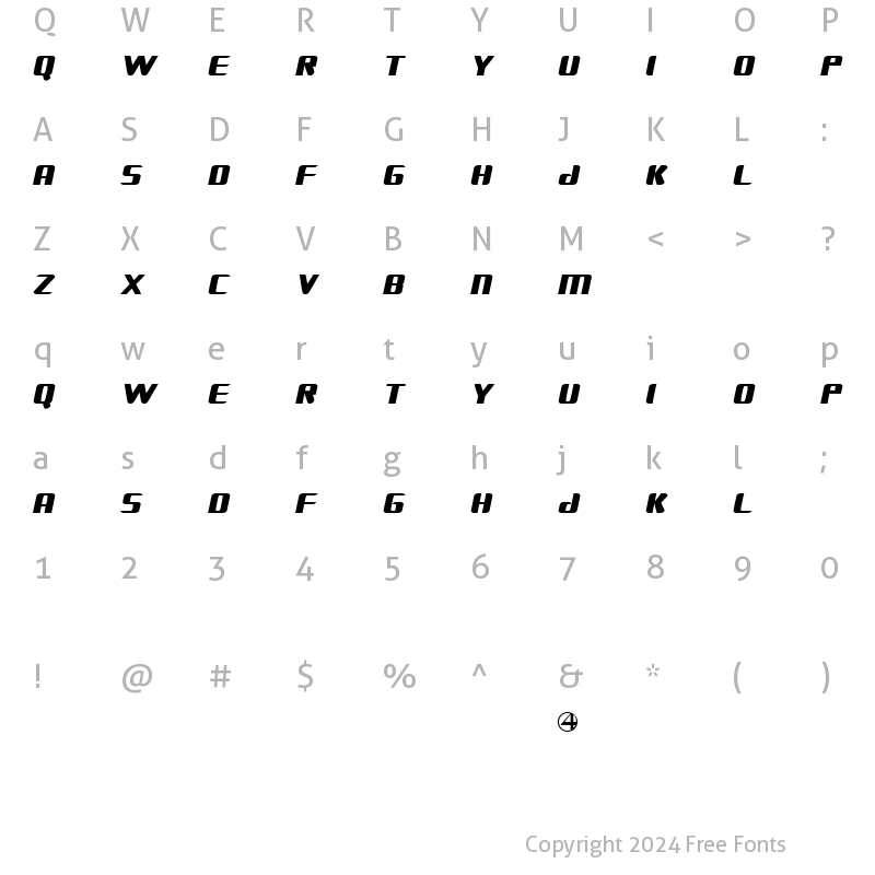 Character Map of FANTASTIC FOUR MOVIE SLANT Regular