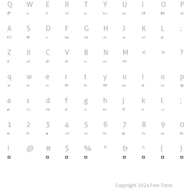 Character Map of Fantastique Cars Regular