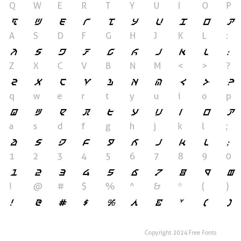 Character Map of Fantazian Italic Italic