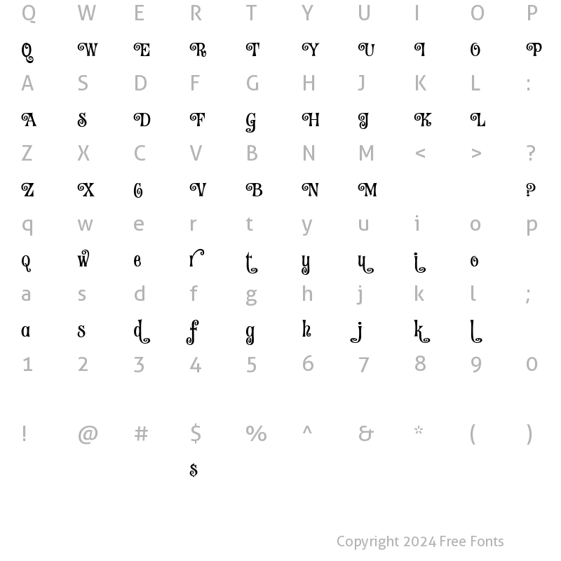 Character Map of Fantini Alt One Regular