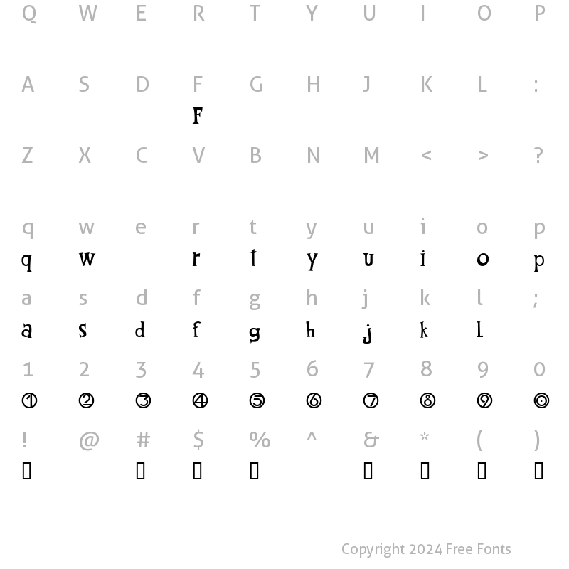 Character Map of Fantique Four Shareware Regular