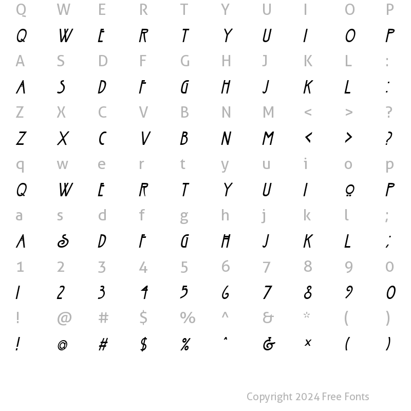 Character Map of Fanzee-Condensed Italic