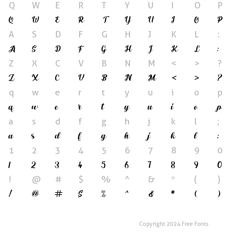 Character Map of faradila love Regular