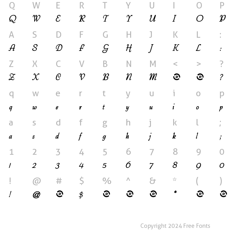 Character Map of Farfallena Regular