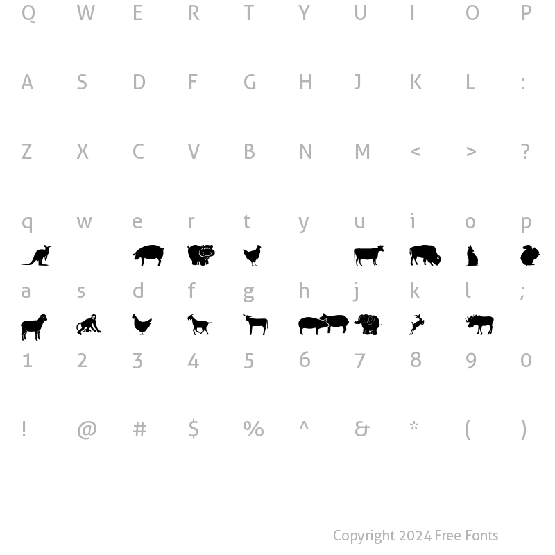 Character Map of Farm & Wild Animals Regular