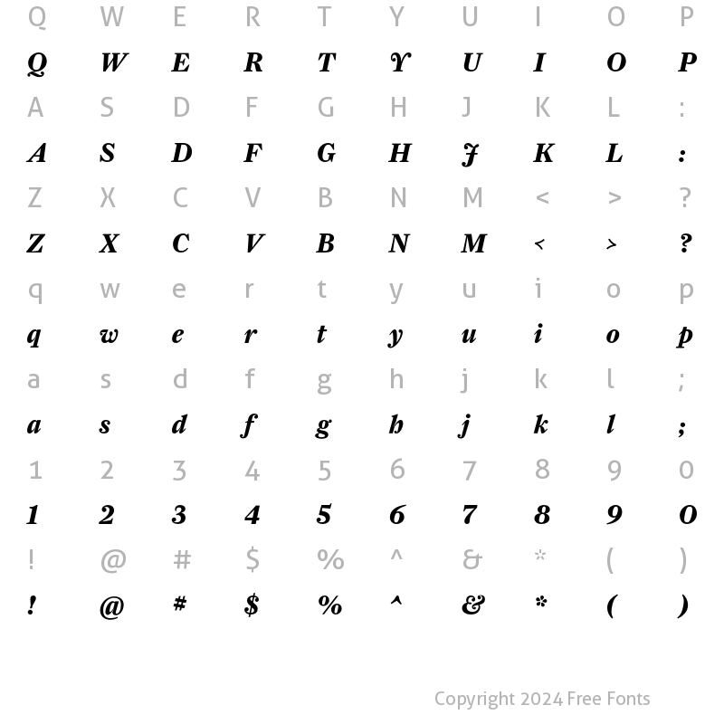 Character Map of FarnhamDisplay-BoldItal Regular