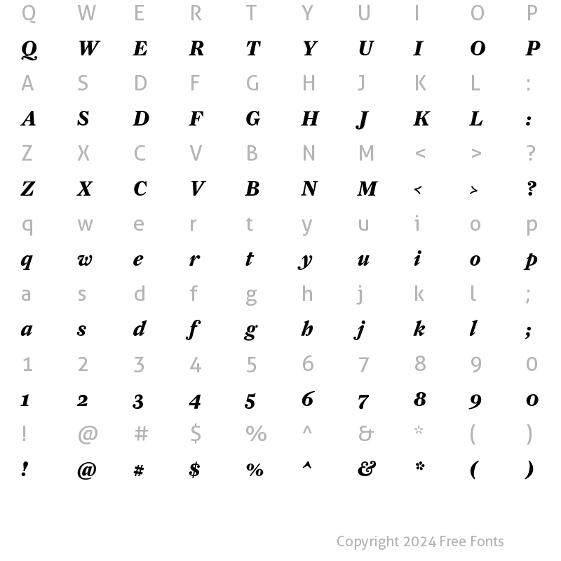 Character Map of FarnhamText-BoldItal Regular