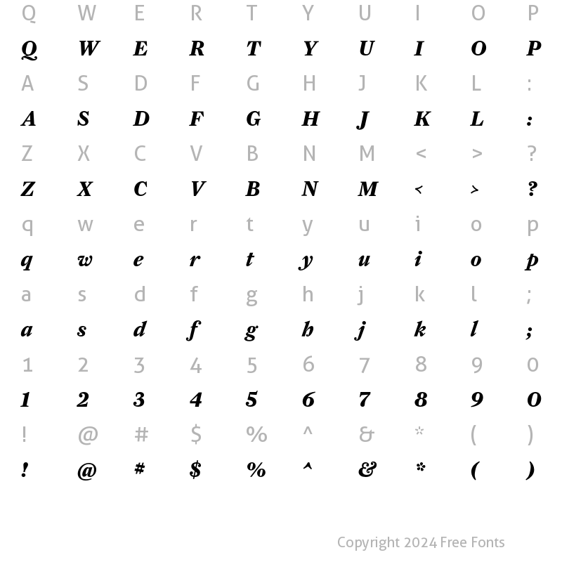 Character Map of FarnhamText-BoldItalLF Regular