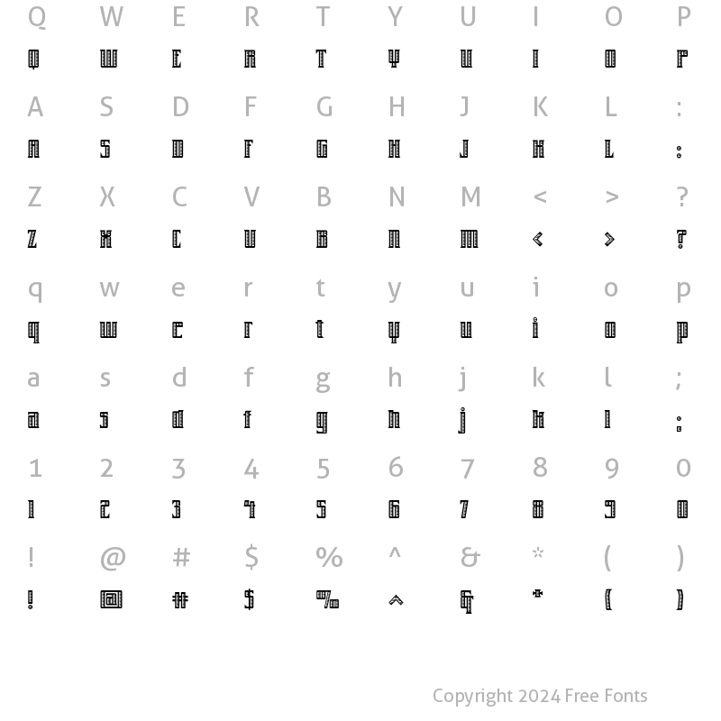 Character Map of FarrierICG Shaded Regular