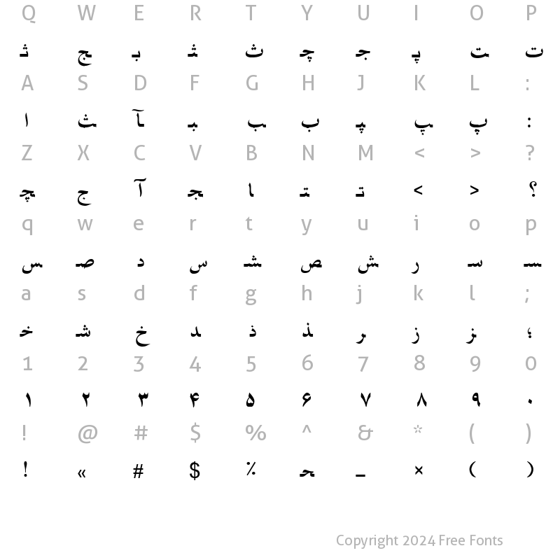 Character Map of Farsi 1.1 Normal