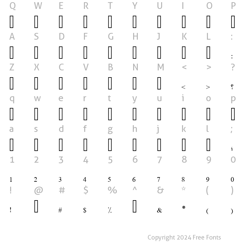 Character Map of Farsi Simple Bold Regular