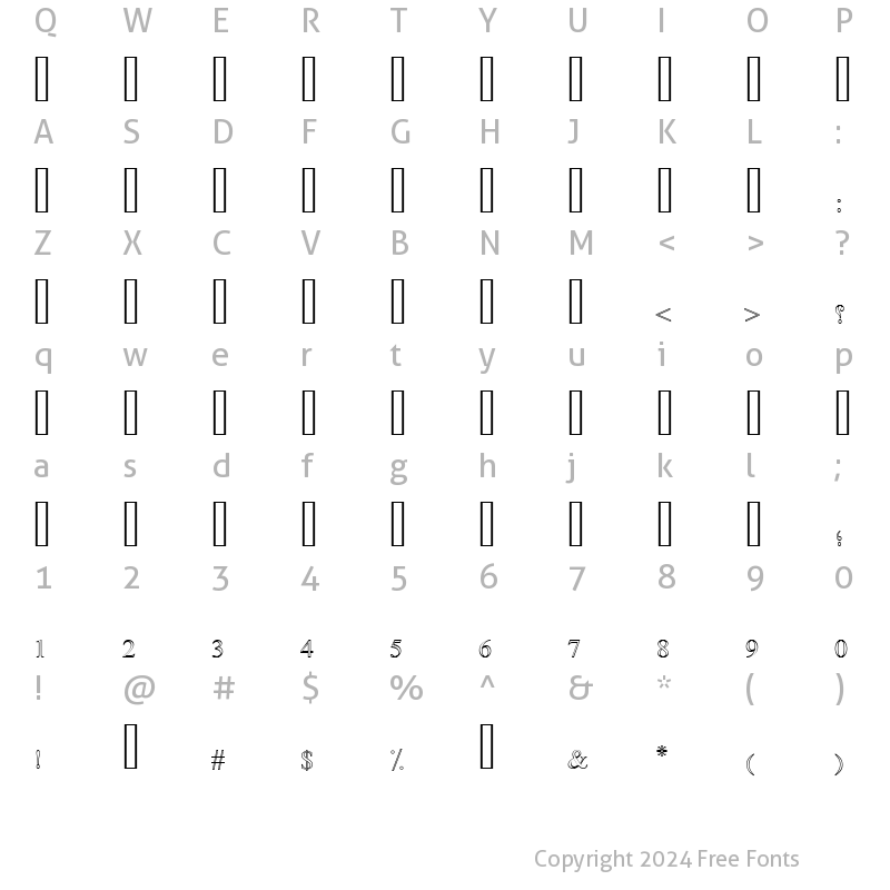 Character Map of Farsi Simple Outline Regular