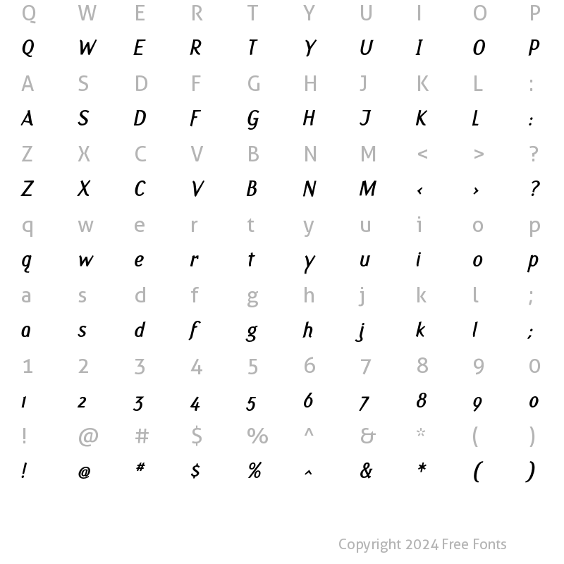 Character Map of Fasciani-Senza Bold Italic