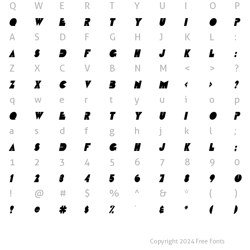 Character Map of Fatso Condensed Italic