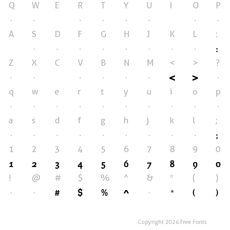 Character Map of FaustBoldOldStyleFigsTab Regular