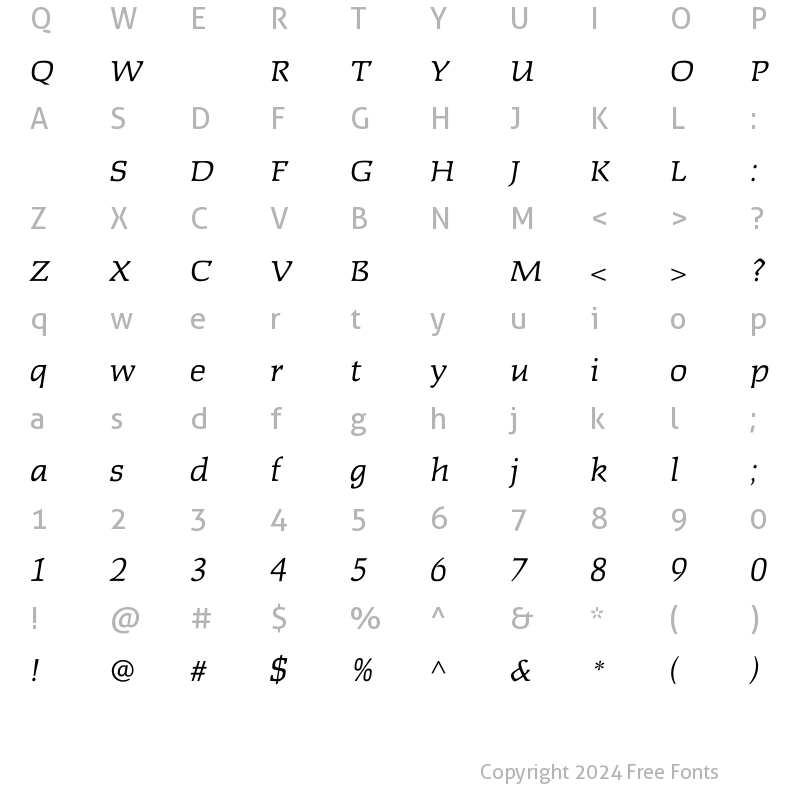 Character Map of FaustLightItalic Regular