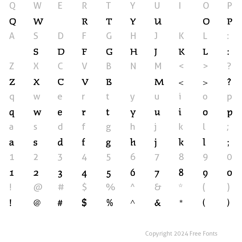 Character Map of FaustMediumOldStyleFigs Regular