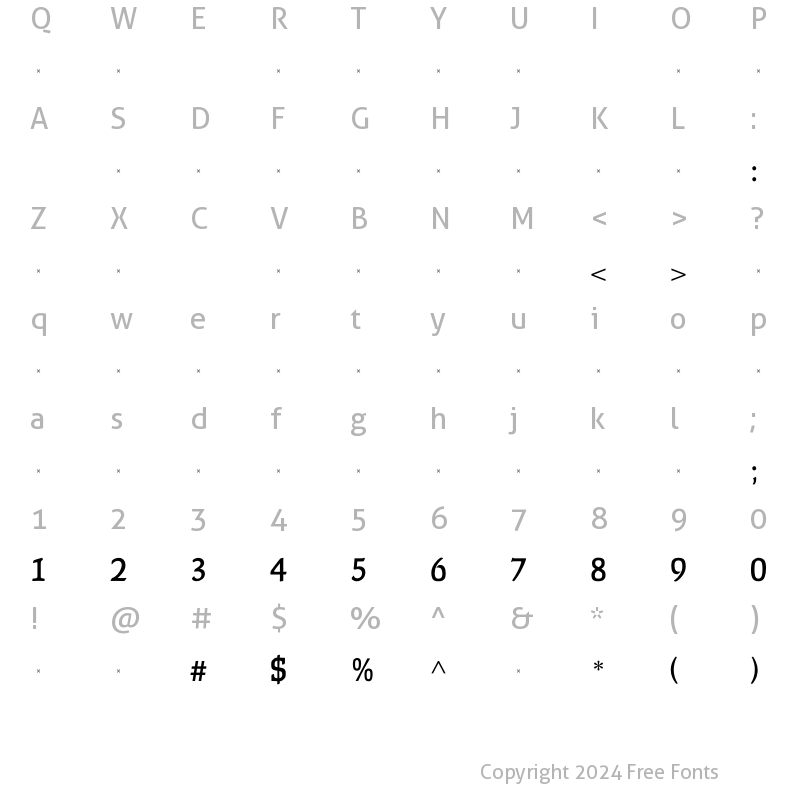 Character Map of FaustMediumTab Regular