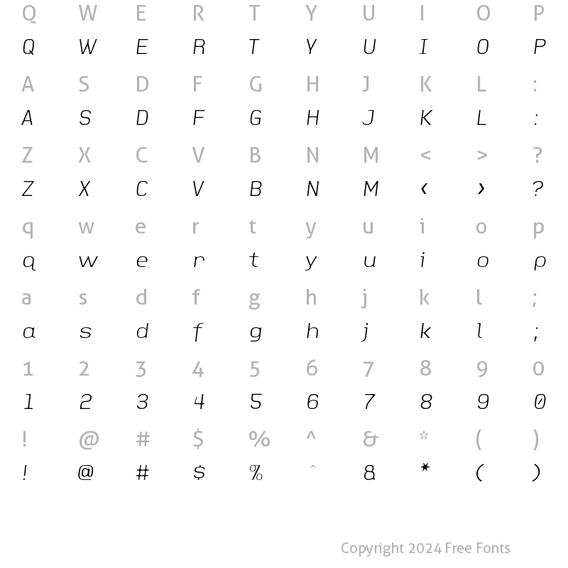 Character Map of FauxCRA Light Italic