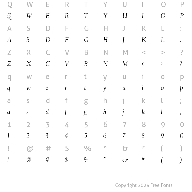 Character Map of FBCalifornian Italic