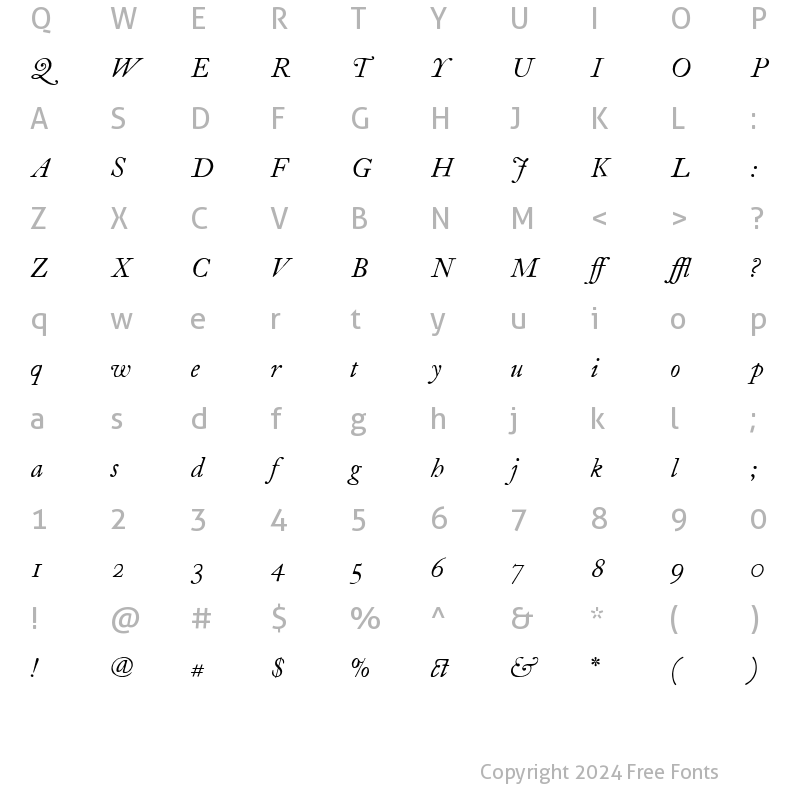 Character Map of FCaslon 12 ITC Italic