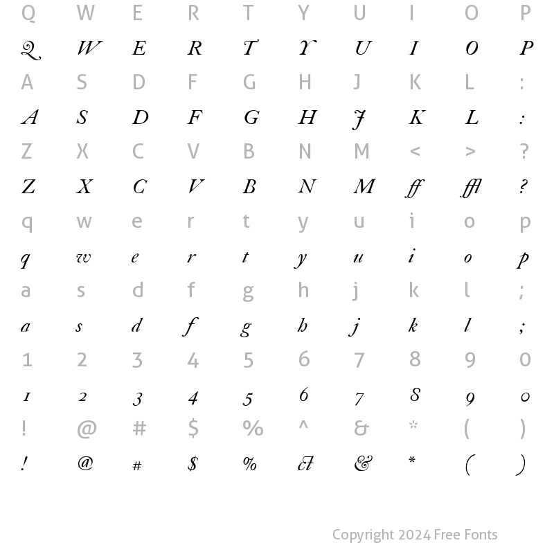 Character Map of FCaslon 30 ITC Italic