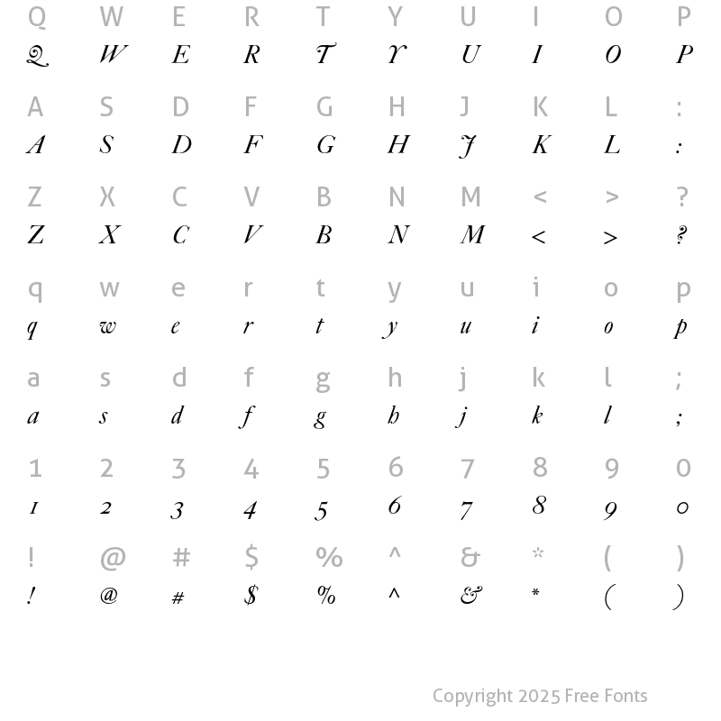 Character Map of FCaslon Fortytwo ITC Std Italic