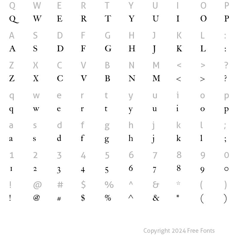 Character Map of FCaslon Thirty ITC Std Regular