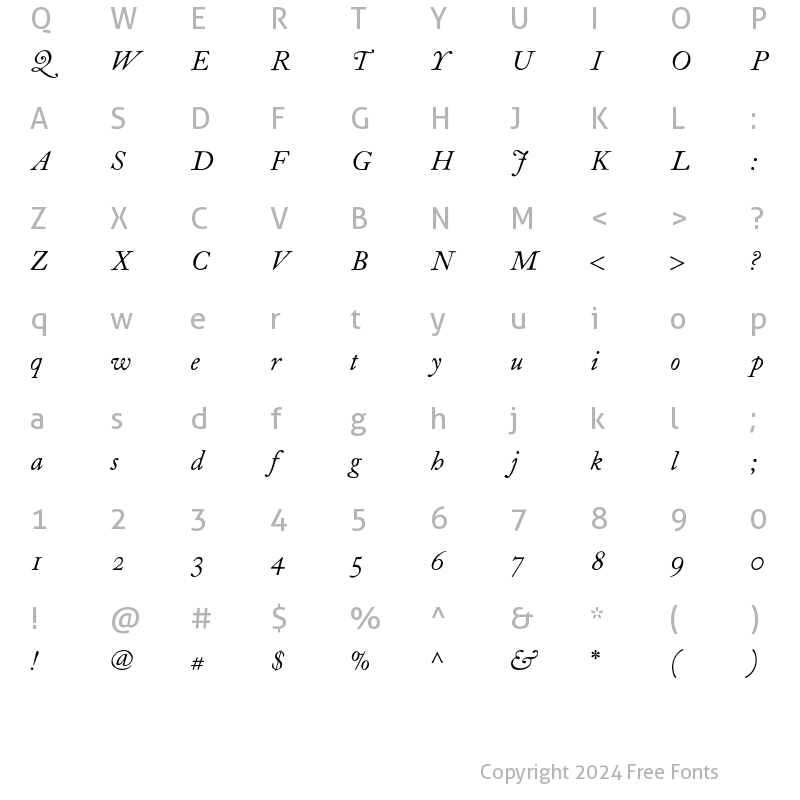 Character Map of FCaslon Twelve ITC Std Italic